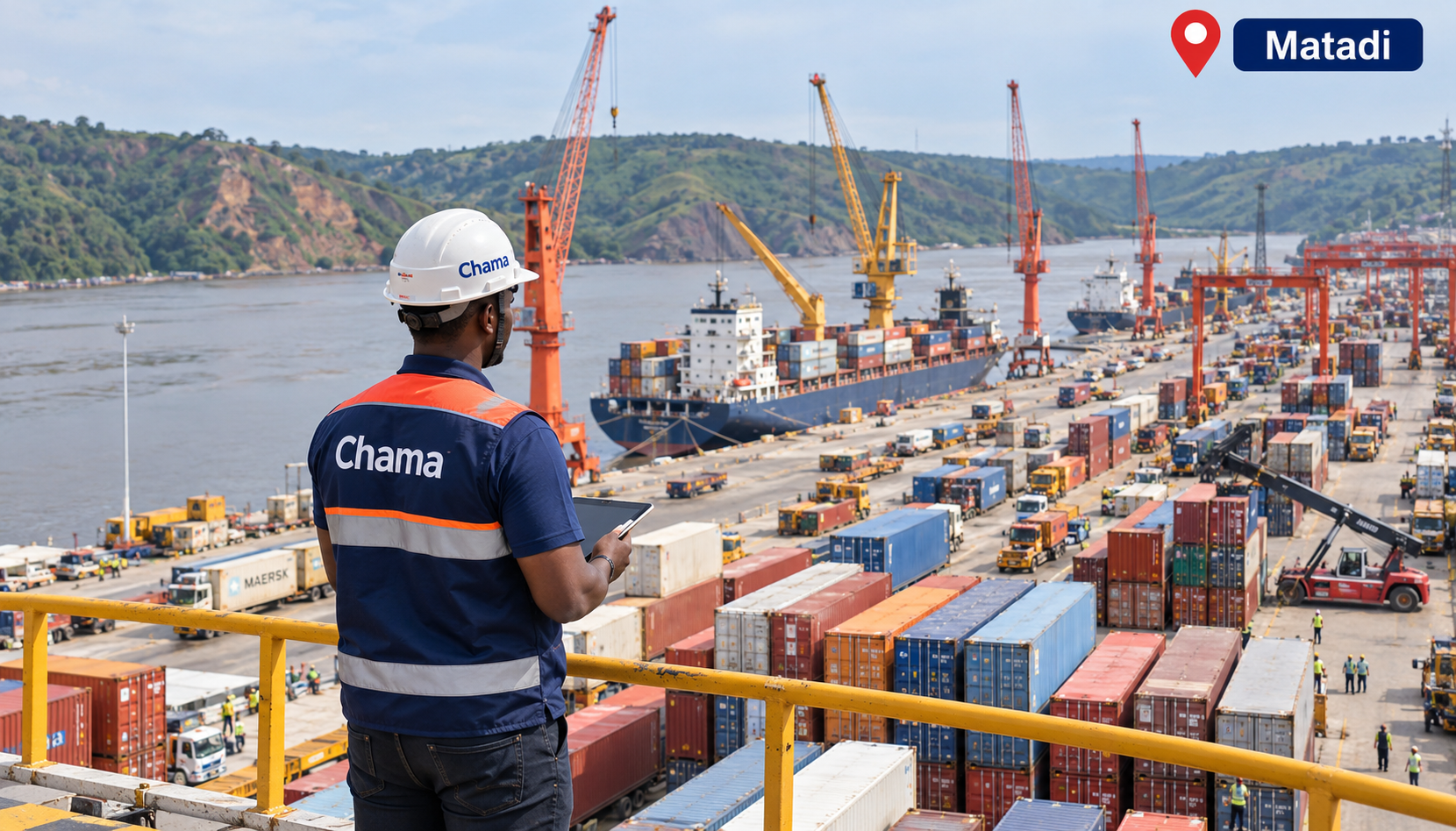 CHAMA logistics supervisor monitoring container operations at Matadi port